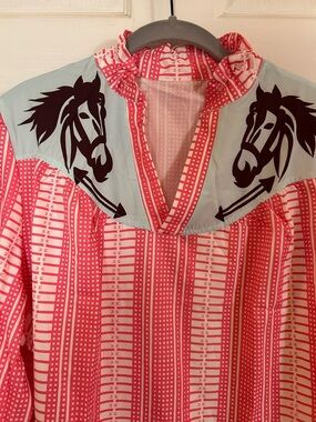 Women's Pink Patterned Blouse with Horse Yoke